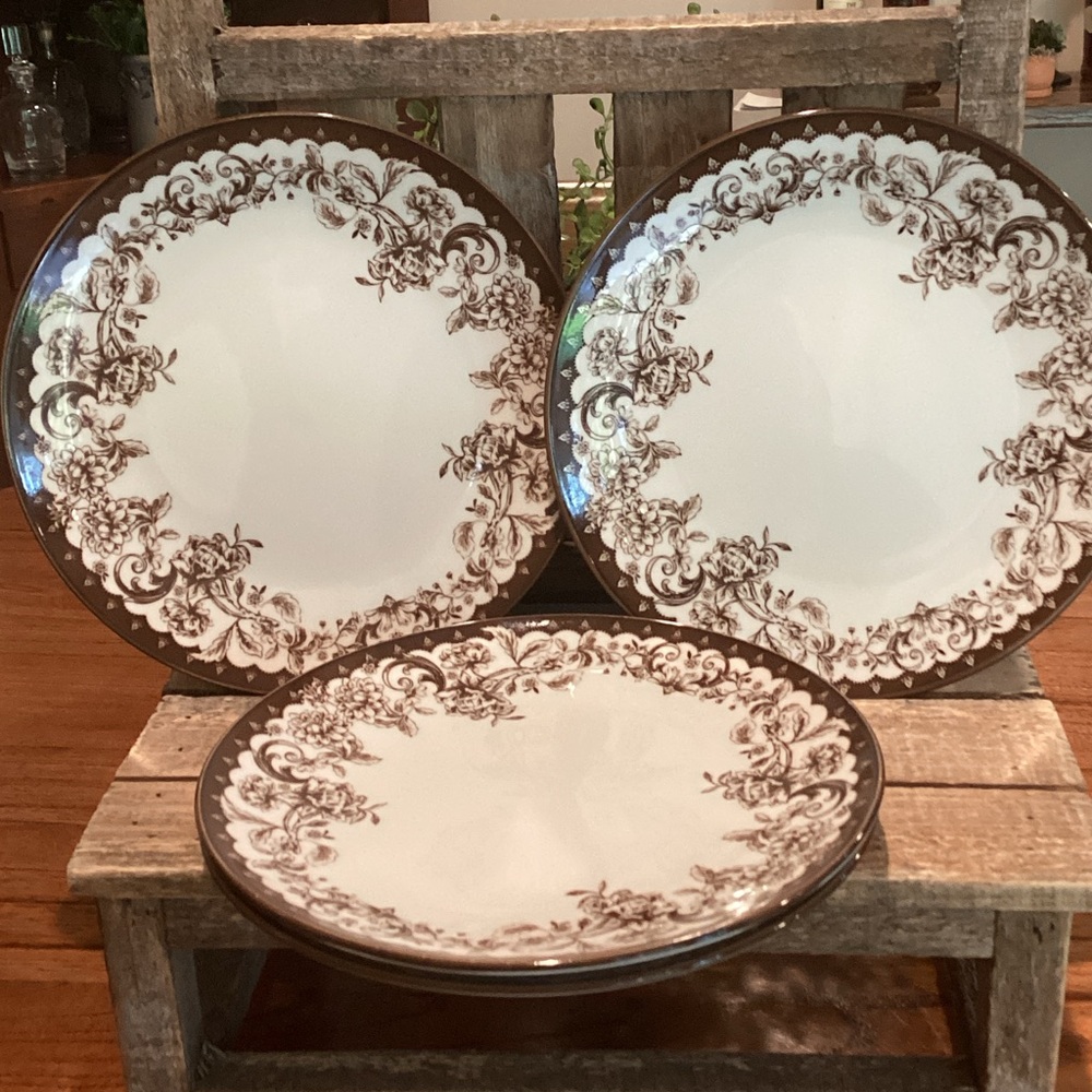 *Out of stock online*  Brown Toile Salad Plate - Set of 4